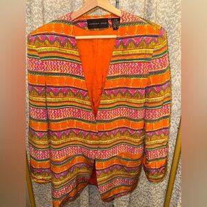 Vtg 90s August Silk Women's Blazer 100% Silk Medium Geometrical Multicolor